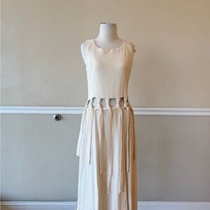 AYA Sacred Wear Raw Cotton Goddess Dress - Knotted Cutout Cream， Size SM